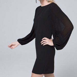 White House Black Market Little Black Dress w/ Pleated Balloon Sleeves